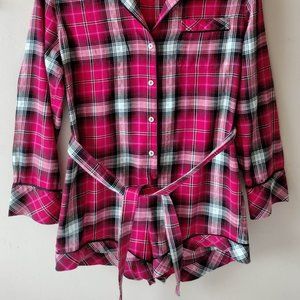 Victoria's Secret Plaid Short Ramper Sleapwear Long Sleeve S/P